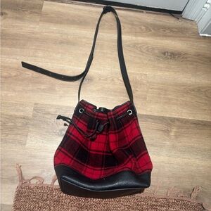 Barneys New York Red and Black Plaid Shoulder Bag